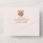 Boho Chic Waterverf Girl Teddy Bear met Roze Bal All In One Uitnodiging (Achterkant)