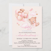 Boho Chic Waterverf Girl Teddy Bear met Roze Bal Kaart (Voorkant)