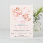 Boho Chic Waterverf Girl Teddy Bear met Roze Bal Kaart (Staand voorkant)