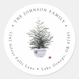 Boho Chic Waterverf Kerstboom Retouradres Ronde Sticker
