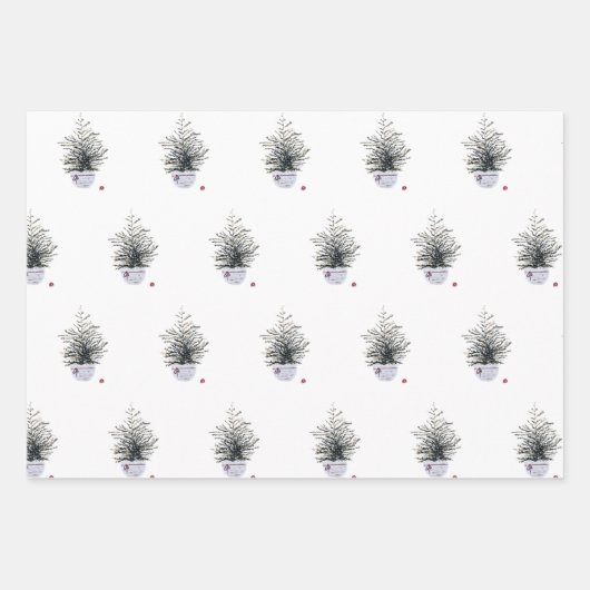 Boho Chic Waterverf Kerstboom Wit Inpakpapier Vel (Voorkant 3)