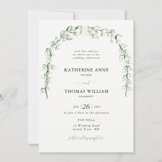 Boho Chic Waterverf Lily van Valley Wedding Arch Kaart (Voorkant)