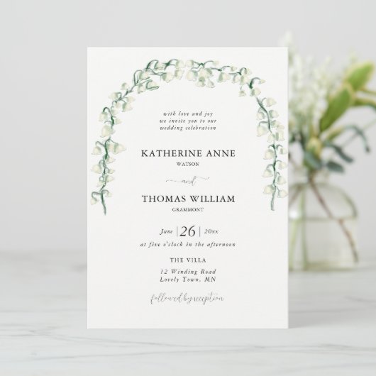 Boho Chic Waterverf Lily van Valley Wedding Arch Kaart (Staand voorkant)