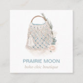 Boho Chic Waterverf Macrame Bag Square Business C Vierkante Visitekaartje (Voorkant)