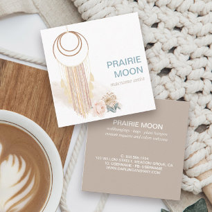 Boho Chic Waterverf Macrame Wall Hanging Vierkante Visitekaartje