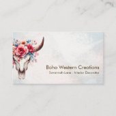 Boho Chic Waterverf Multicolor Floral Koe Schedel Visitekaartje (Voorkant)