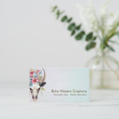 Boho Chic Waterverf Multicolor Floral Koe Schedel Visitekaartje (Staand voorkant)