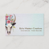 Boho Chic Waterverf Multicolor Floral Koe Schedel Visitekaartje (Voorkant)