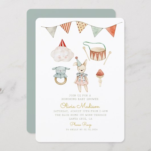 Boho Chic Waterverf Mushroom & Toys Baby shower Kaart