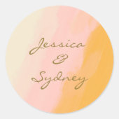 Boho Chic Waterverf Pink and Yellow Name Wedding Ronde Sticker (Voorkant)