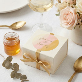 Boho Chic Waterverf Pink and Yellow Name Wedding Ronde Sticker