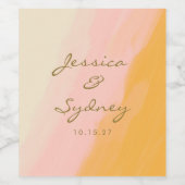 Boho Chic Waterverf Pink and Yellow Name Wedding Wijn Etiket (Enkel label)