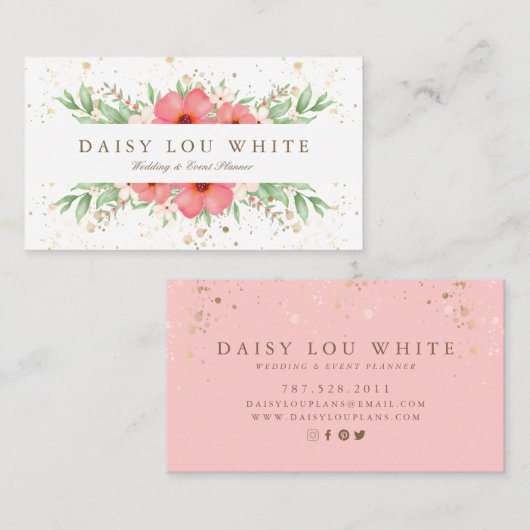 Boho Chic Waterverf Pink & Ivory Greenery Floral Visitekaartje (Voorkant / Achterkant)