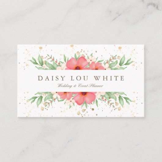 Boho Chic Waterverf Pink & Ivory Greenery Floral Visitekaartje (Voorkant)