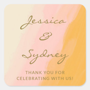 Boho Chic Waterverf Roze Geel Trouw Dank Je Wel Vierkante Sticker