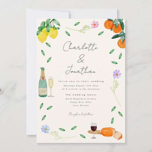 Boho Chic Waterverf rustieke zomerbruiloft Kaart (Voorkant)