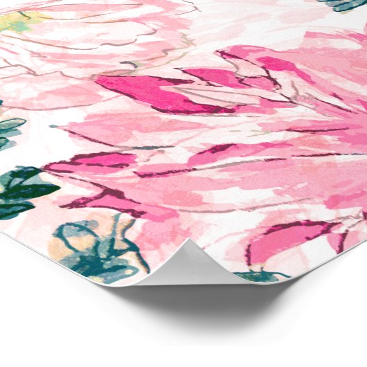 boho chic waterverf spring roze floraal poster (Hoek)