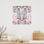 boho chic waterverf spring roze floraal poster (Keuken)
