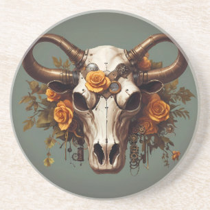 Boho Chic Waterverf Steampunk Bloemige Koeiensched Zandsteen Onderzetter