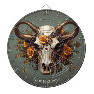 Boho Chic Waterverf Steampunk Floral Koe Schedel Dartbord