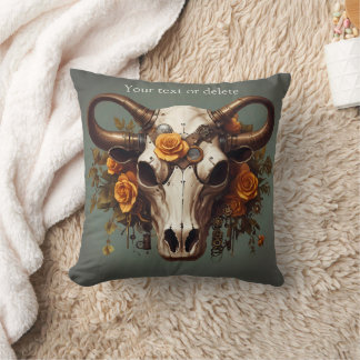 Boho Chic Waterverf Steampunk Floral Koe Schedel Kussen