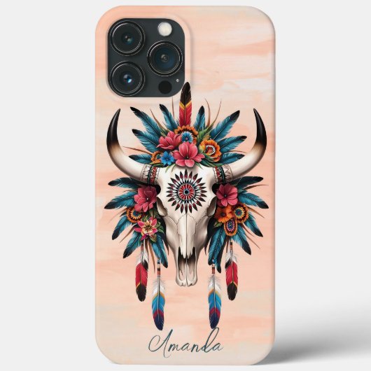 Boho Chic Waterverf Tribal Floral Koe Schedel Case-Mate iPhone Case (Achterkant)