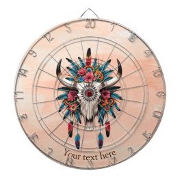 Boho Chic Waterverf Tribal Floral Koe Schedel Dartbord