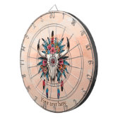 Boho Chic Waterverf Tribal Floral Koe Schedel Dartbord (Voorkant Rechts)