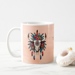 Boho Chic Waterverf Tribal Floral Koe Schedel Koffiemok