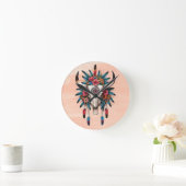 Boho Chic Waterverf Tribal Floral Koe Schedel Ronde Klok (Huis)