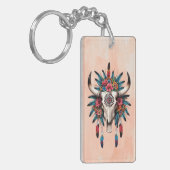 Boho Chic Waterverf Tribal Floral Koe Schedel Sleutelhanger (Voorkant Links)