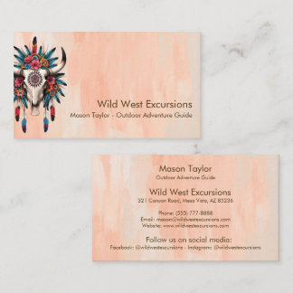 Boho Chic Waterverf Tribal Floral Koe Schedel Visitekaartje