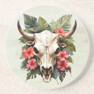 Boho Chic Waterverf Tropisch Bloemmotief Koeien sc Zandsteen Onderzetter