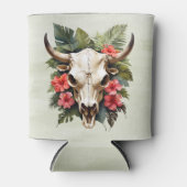Boho Chic Waterverf Tropische Bloemen Koe Schedel Blikjeskoeler (Voorkant)