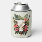 Boho Chic Waterverf Tropische Bloemen Koe Schedel Blikjeskoeler (Blikje Achterkant)