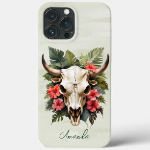 Boho Chic Waterverf Tropische Bloemen Koe Schedel Case-Mate iPhone Case