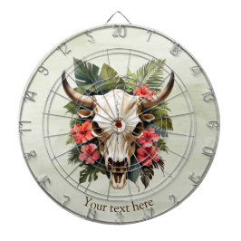 Boho Chic Waterverf Tropische Bloemen Koe Schedel Dartbord