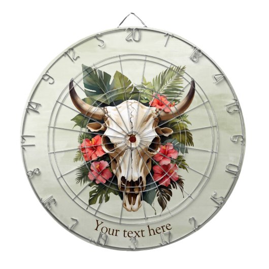 Boho Chic Waterverf Tropische Bloemen Koe Schedel Dartbord (Voorkant)