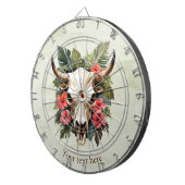 Boho Chic Waterverf Tropische Bloemen Koe Schedel Dartbord (Voorkant Rechts)