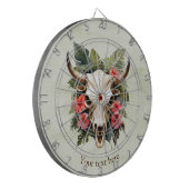 Boho Chic Waterverf Tropische Bloemen Koe Schedel Dartbord (Voorkant Links)
