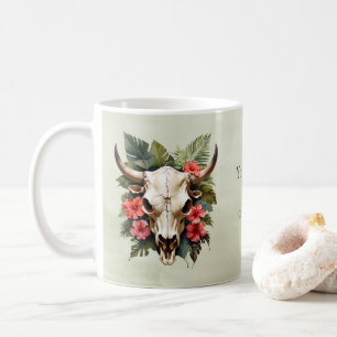 Boho Chic Waterverf Tropische Bloemen Koe Schedel Koffiemok