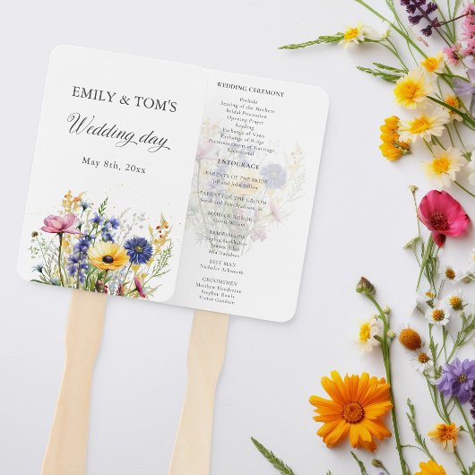 Boho Chic Waterverf Wilde Bloemen Huwelijksprogram Handwaaier