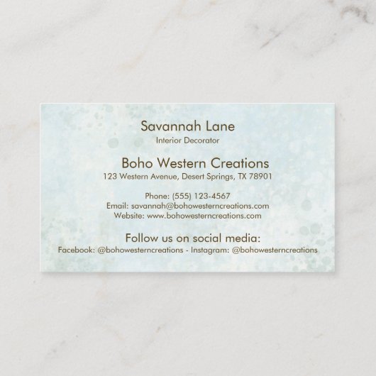 Boho Chic Waterverf Witte Bloemen Koe Schedel Visitekaartje (Achterkant)