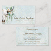 Boho Chic Waterverf Witte Bloemen Koe Schedel Visitekaartje (Voorkant / Achterkant)