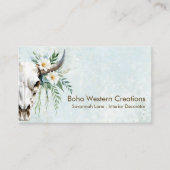 Boho Chic Waterverf Witte Bloemen Koe Schedel Visitekaartje (Voorkant)