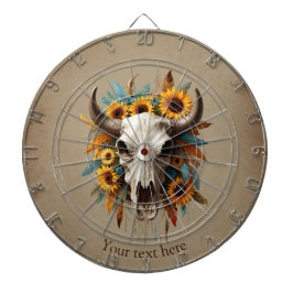 Boho Chic Waterverf Zonnebloem Veer Koe Schedel Dartbord