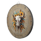 Boho Chic Waterverf Zonnebloem Veer Koe Schedel Dartbord (Voorkant Rechts)
