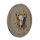 Boho Chic Waterverf Zonnebloem Veer Koe Schedel Dartbord (Voorkant Links)