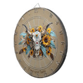 Boho Chic Waterverf Zonnebloem Veer Koe Schedel Dartbord (Voorkant Rechts)