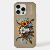 Boho Chic Waterverf Zonnebloem Veer Koe Schedel iPhone Hoesje (Achterkant)